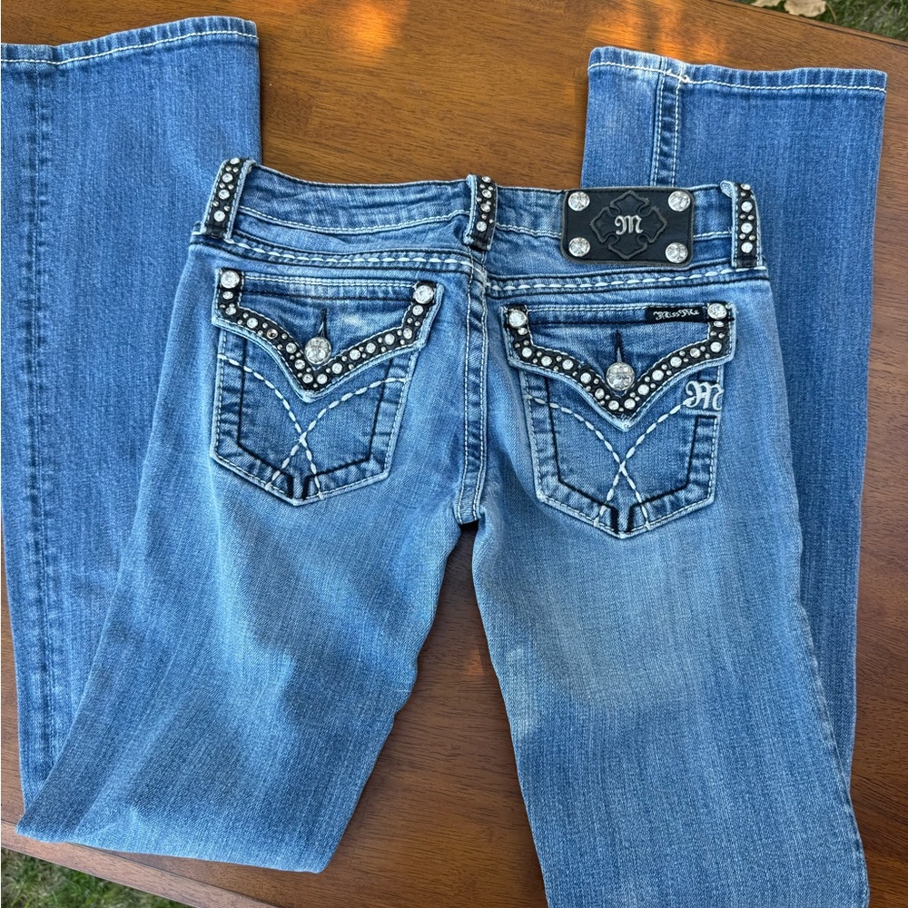 Miss Me Blue Boot Cut Jeans with Embellished Pockets